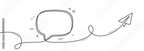 Paper plane travel route. Abstract continuous line journey path, plane location, travel destination. Business startup journey trip. Speech bubble with flight route and paper plane. Vector