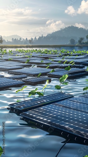 Illustrator's Vision of a Floating Solar Farm Revolution Powered by Renewable Energy photo