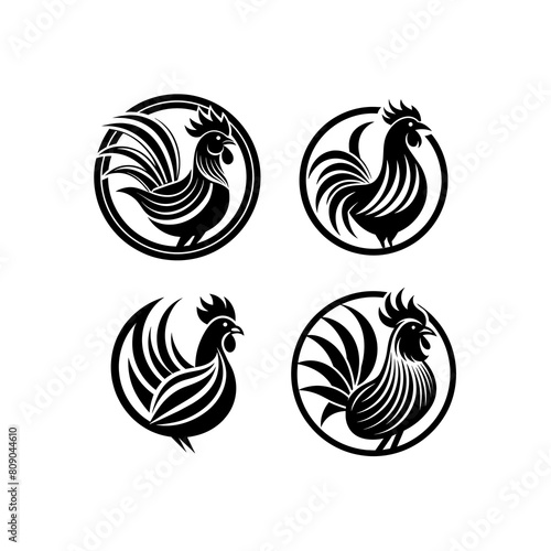 roosters are shown in black and white 