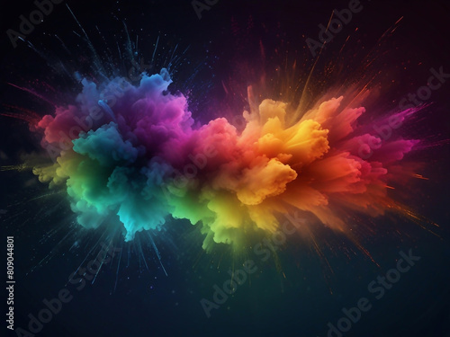 Colorful vibrant glittering fireworks Background with glow smoke and confetti banner ai generative