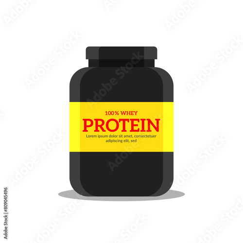 Protein powder bottle flat vector illustration on white background