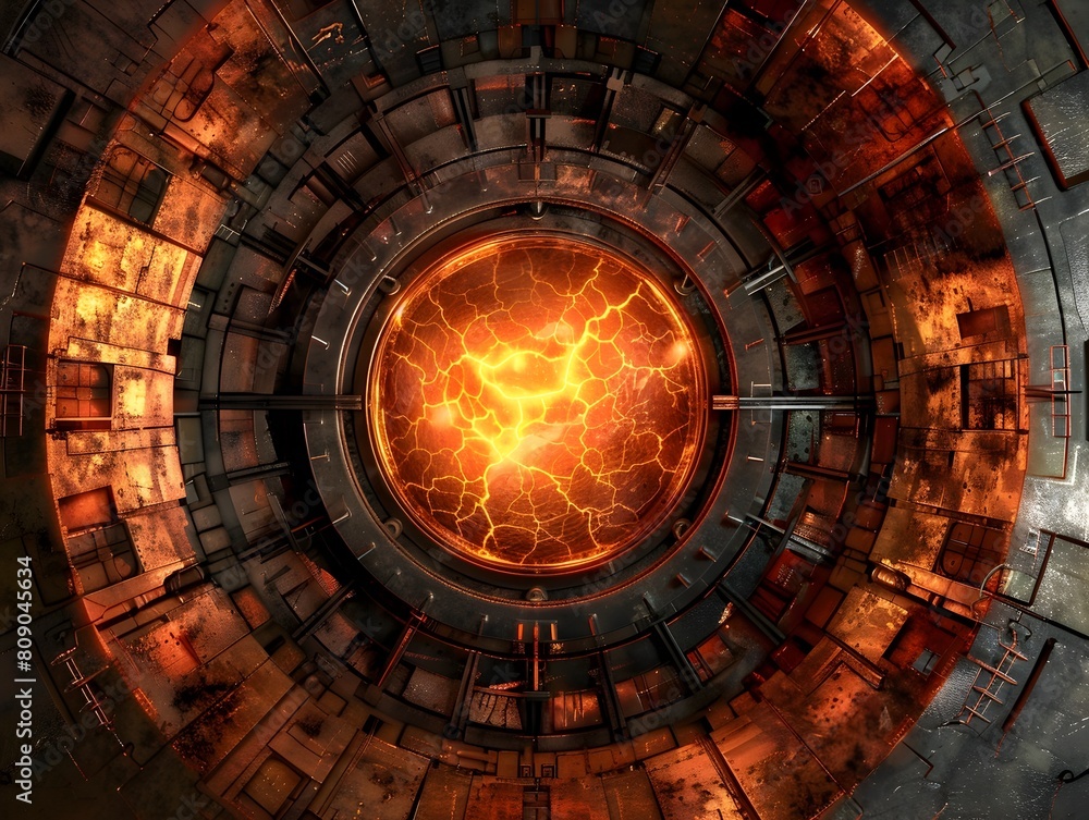 Fototapeta premium Nuclear Fission Illustrated: A 3D Render Depicting the Powerful Split of Atoms in a Reactor Core