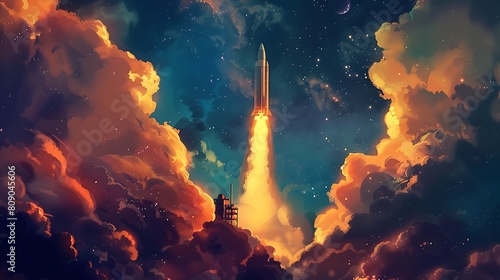 Explore the boundless frontier of space exploration, where rockets pierce the heavens with grace and power, carrying humanity's dreams of reaching the stars to new heights.