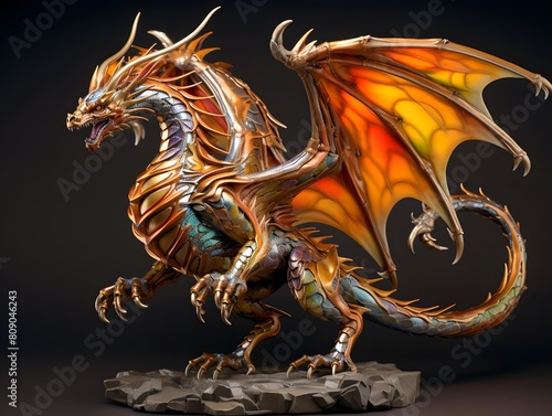 Dragon isolated on black background. 3d illustration. 3d rendering