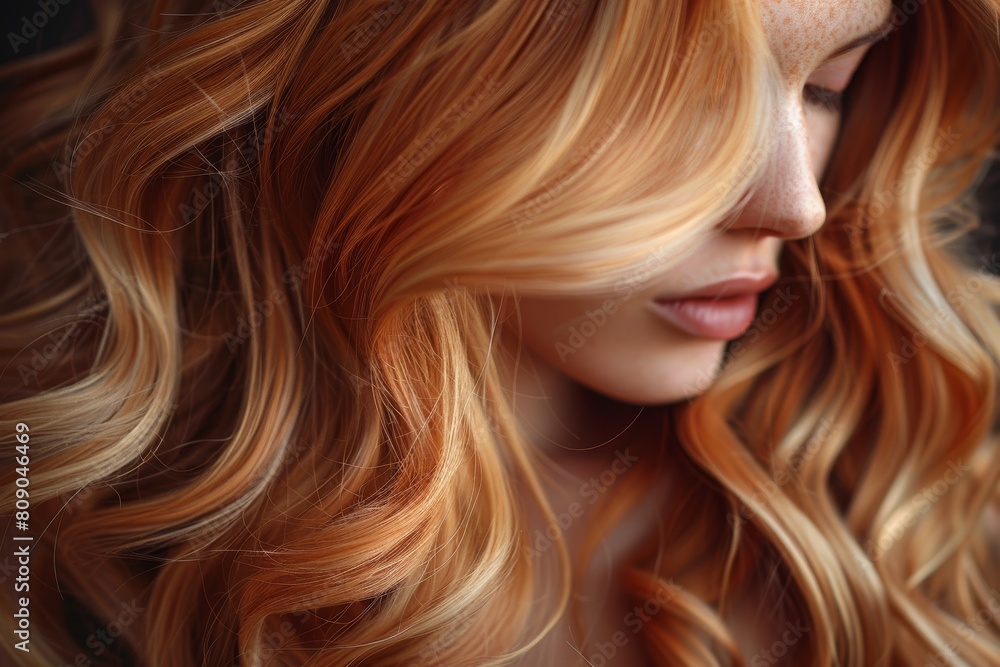 This image features a close-up of luxurious wavy golden brown hair, showcasing the depth and richness of the hair texture This image features a close-up of luxurious wavy golden brown hair, showcasing the depth and richness of the hair texture