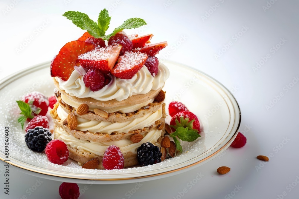 Almond Croquant Parfait with Vanilla Creme Anglais and Fresh Berries Almond Croquant Parfait with Vanilla Creme Anglais and Fresh Berries