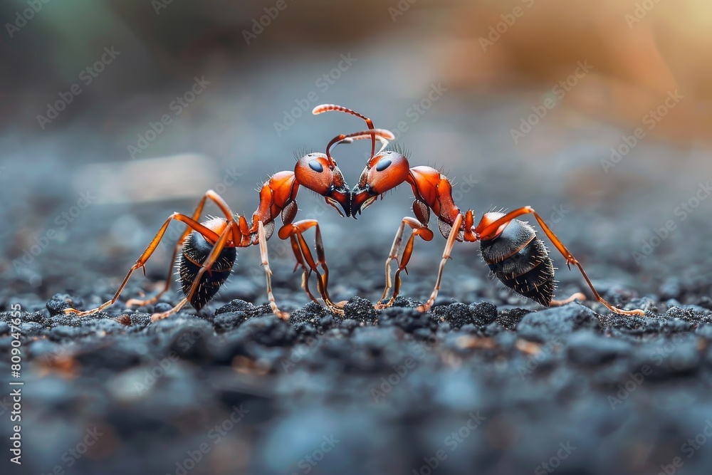 This striking image captures the intense struggle of two ants engaged in a tug of war, a moment of survival in the insect kingdom This striking image captures the intense struggle of two ants engaged in a tug of war, a moment of survival in the insect kingdom