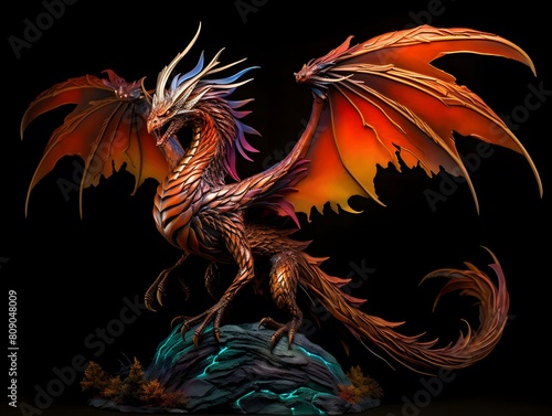 3D rendering of a fantasy dragon isolated on black background with clipping path