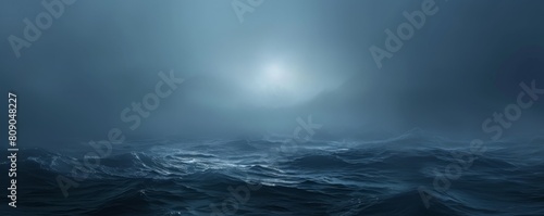Mysterious moonlight shining over turbulent ocean waves