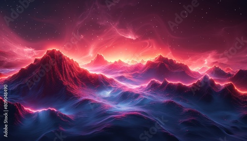 A colorful, glowing landscape with mountains and a blue sky by AI generated image