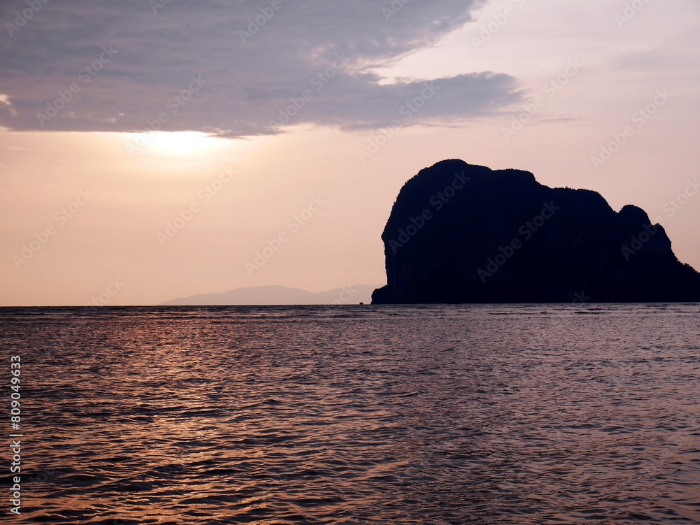 Golden Sunset on beach at Pakmeng Beach, Trang, Thailand
