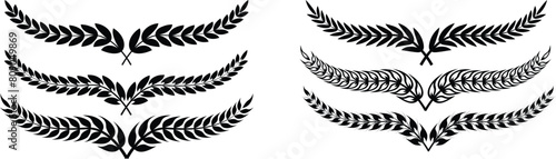 Laurel wreath in black color. Simple olive or wheat branch emblems in vector