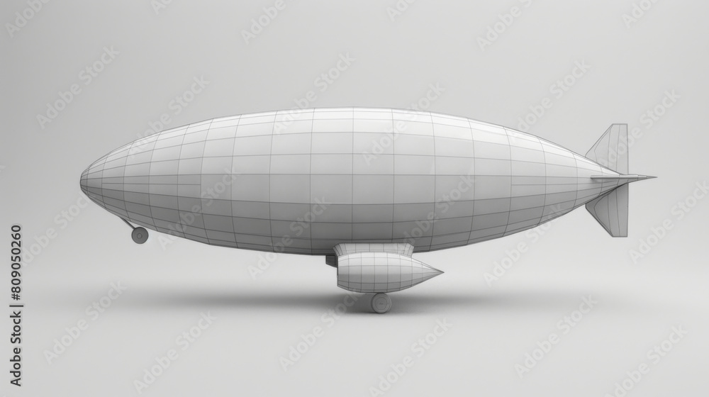 Obraz premium Realistic model of a vintage airship, featuring a detailed design with a matte grey background.