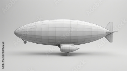 Realistic model of a vintage airship  featuring a detailed design with a matte grey background.