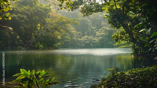 Explore the unspoiled beauty of a secluded lake cradled within the verdant embrace of an ancient jungle, its tranquil waters a haven for weary souls seeking refuge from the chaos of the world. 