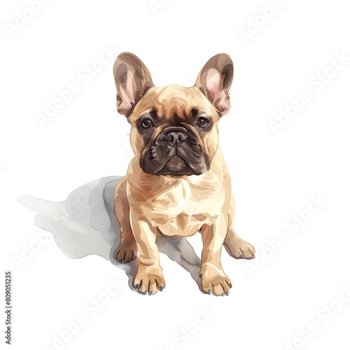 Watercolor illustration of french bulldog on white background photo