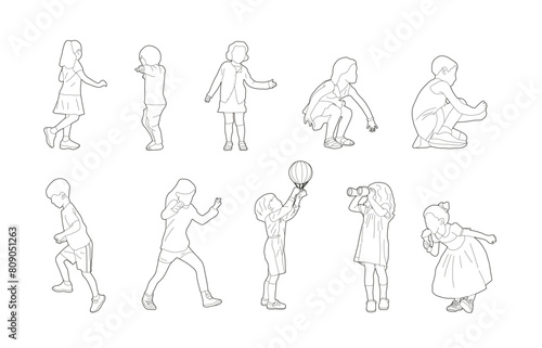 Line Drawing for Children Playing