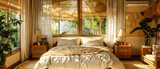 Luxurious Bedroom in a Tropical Balinese Villa, Elegant Decor with Natural Light and Stylish Furnishings
