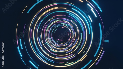 Abstract colorful circular lines on dark blue background