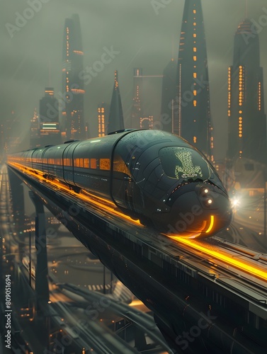 Illustrator's Vision of a Nuclear-Powered High-Speed Train Transport System Connecting Cities