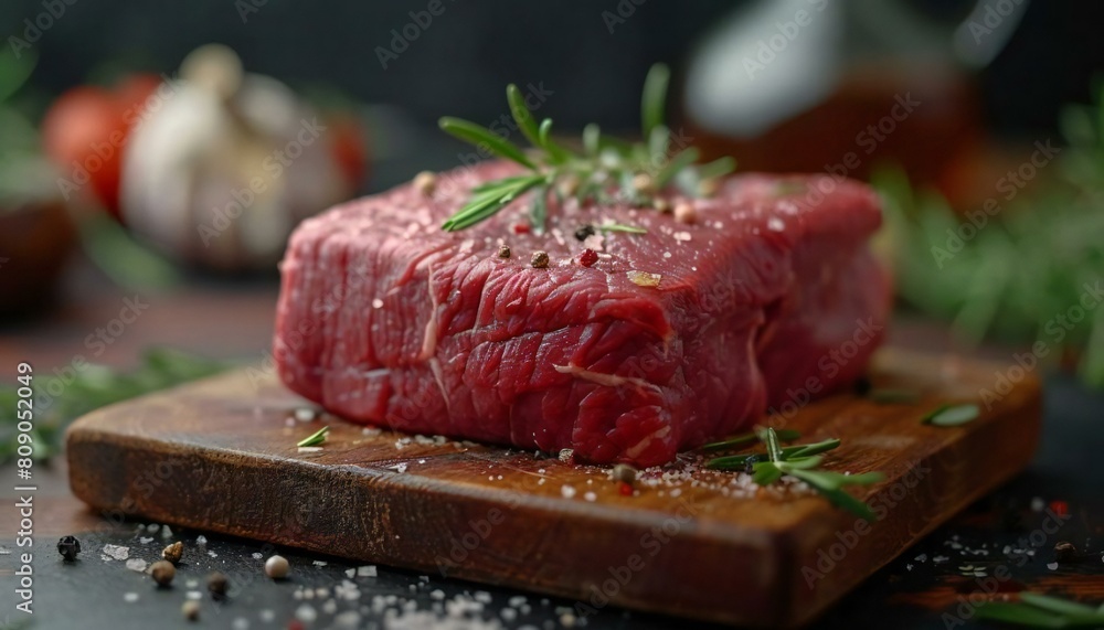 Enjoy the taste of raw steak on a rustic wooden board