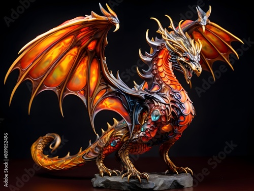 Dragon statue isolated on black background. 3d illustration. Fantasy dragon.