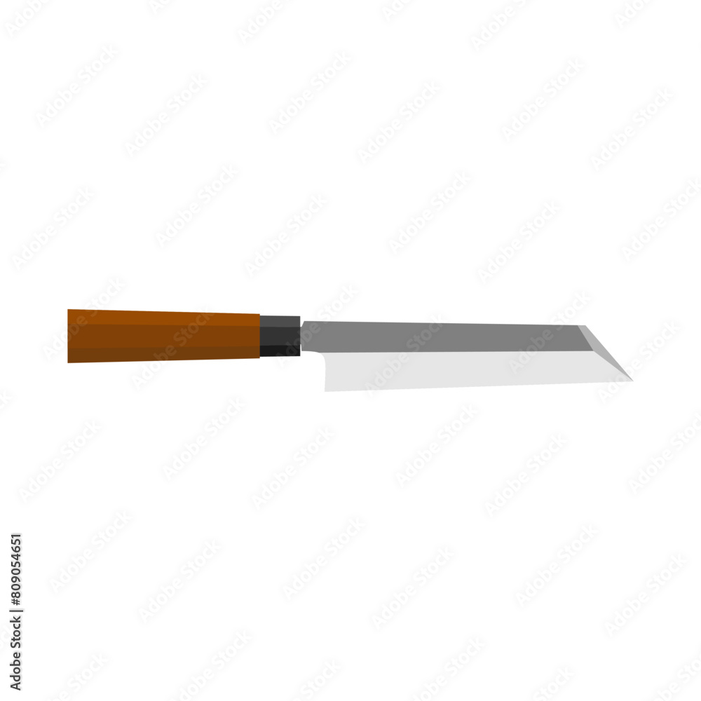 Mukimono, Japanese kitchen knife for vegetables flat design vector illustration isolated on white background. A traditional Japanese kitchen knife with a steel blade and wooden handle. Mukimono, Japanese kitchen knife for vegetables flat design vector illustration isolated on white background. A traditional Japanese kitchen knife with a steel blade and wooden handle.