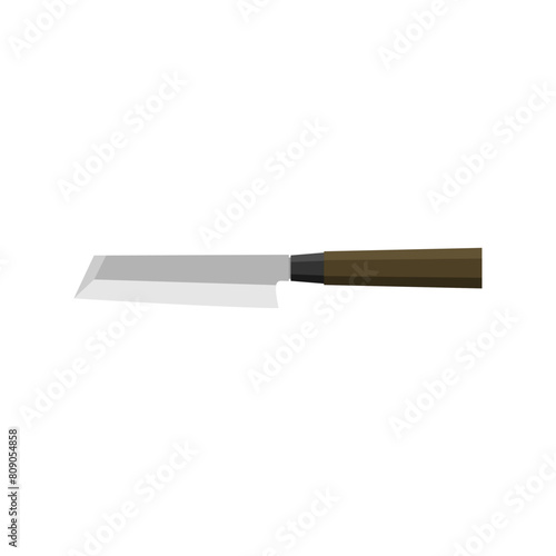 Mukimono, Japanese kitchen knife for vegetables flat design vector illustration isolated on white background. A traditional Japanese kitchen knife with a steel blade and wooden handle.