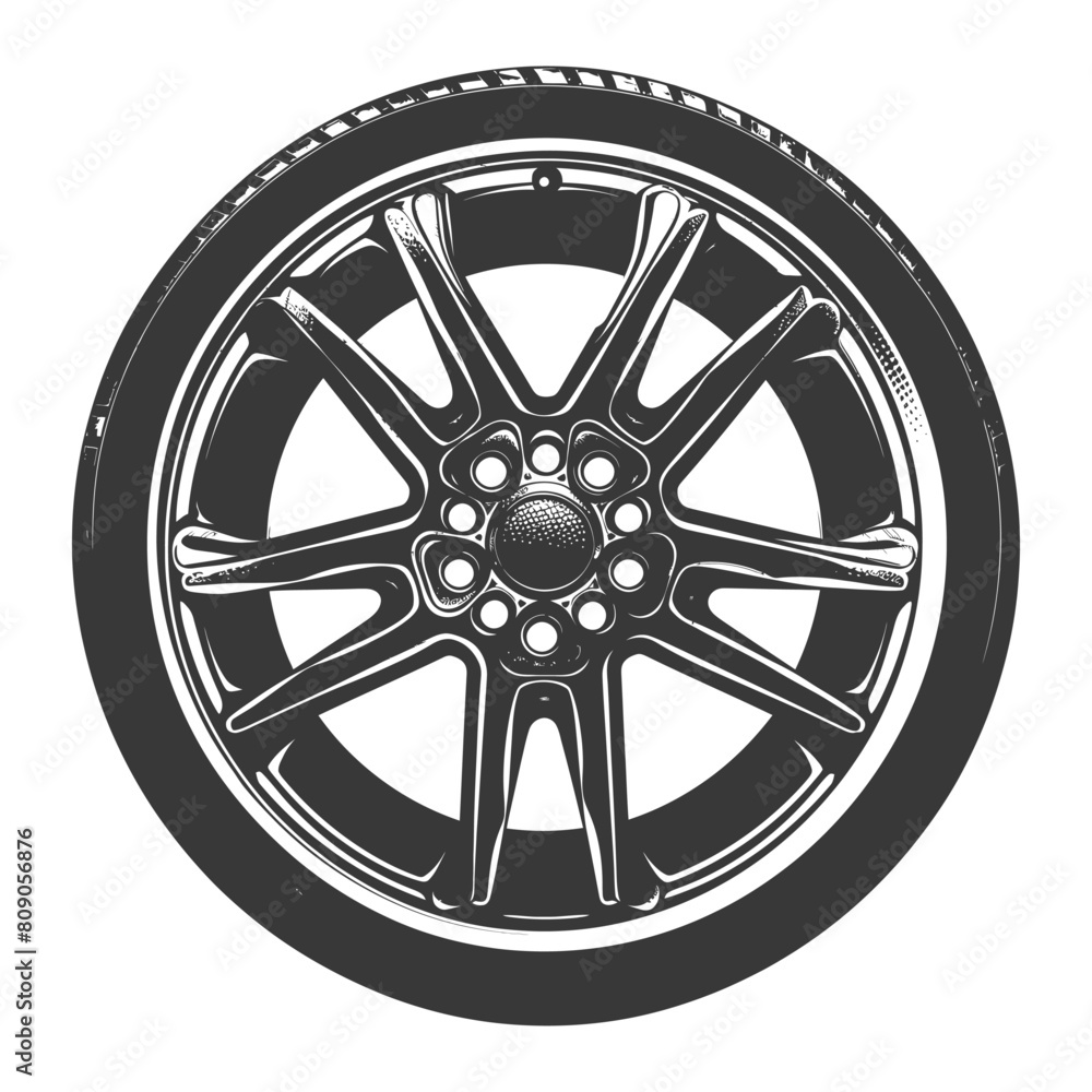 Obraz premium Silhouette velg rim tire for car black color only
