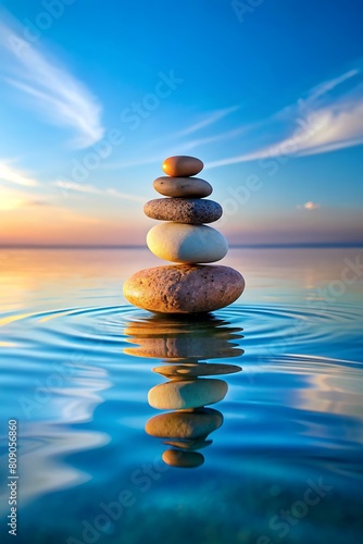 stack of rock stones in the still water