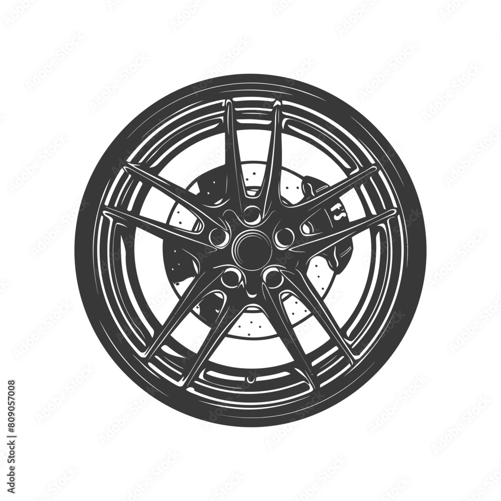 Obraz premium Silhouette velg rim tire for car black color only