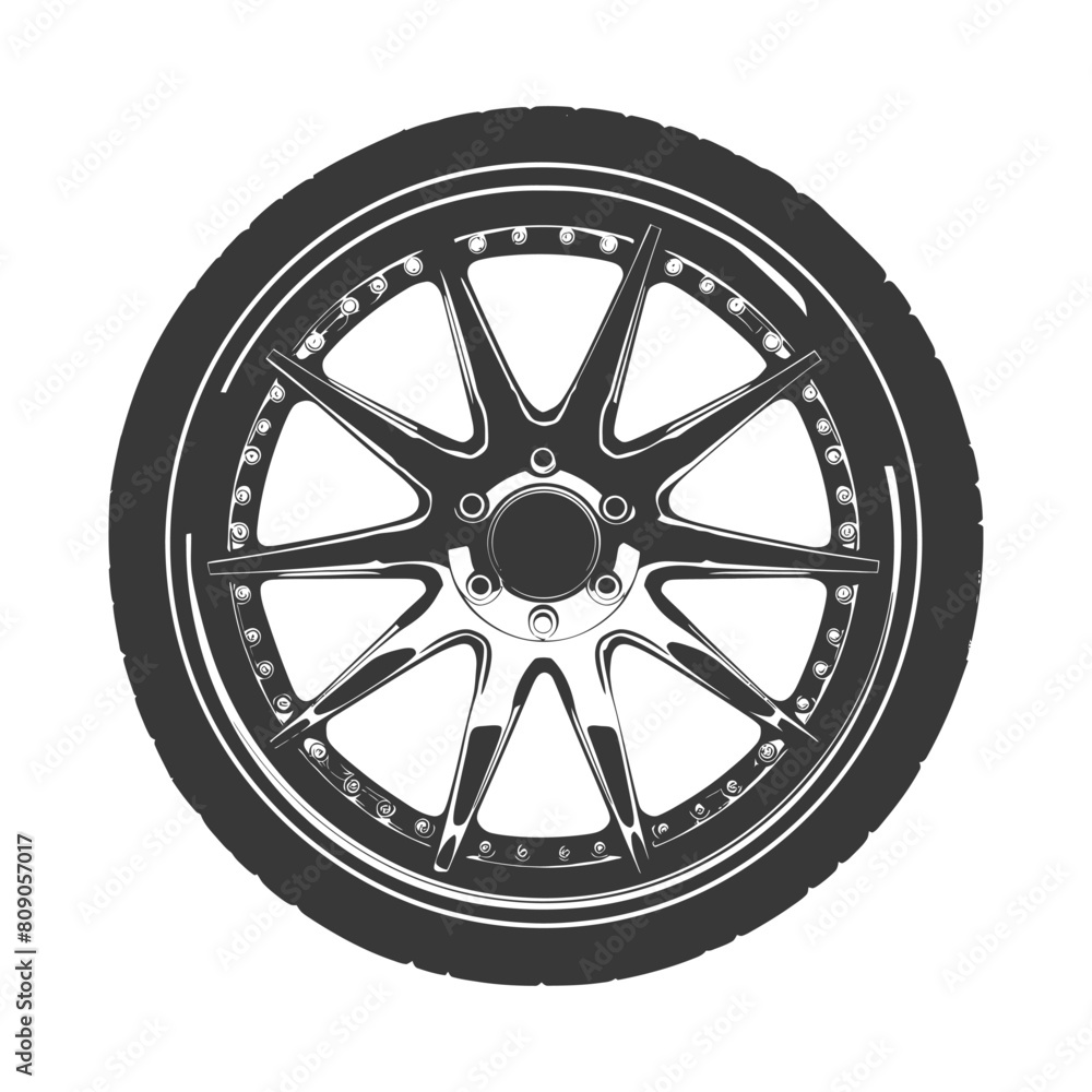 Obraz premium Silhouette velg rim tire for car black color only