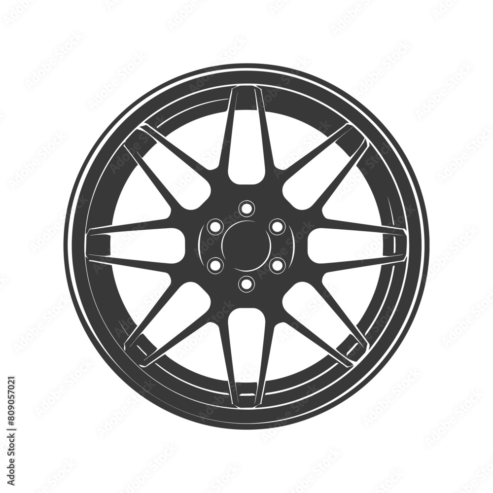 Obraz premium Silhouette velg rim tire for car black color only