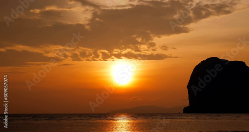 Golden Sunset on beach at Pakmeng Beach  Trang  Thailand 