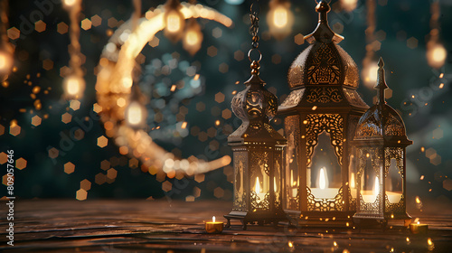 Eid-Ul-Adha festival celebration, Arabic Ramadan Lantern,Decoration lamp background,Generative Ai © Stock28