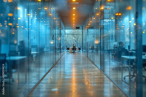  Office Scene with Silhouetted Figures Behind Frosted Glass 