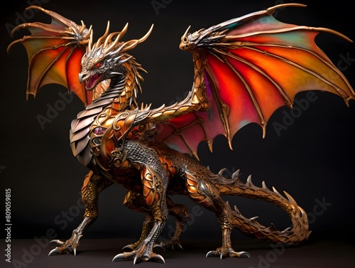 3D rendering of a fantasy dragon isolated on black background with clipping path © Iman