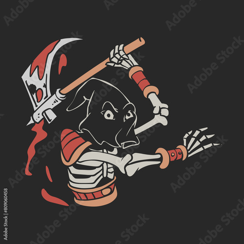 Executioner With Hood and Ax CartoonVector Illustration