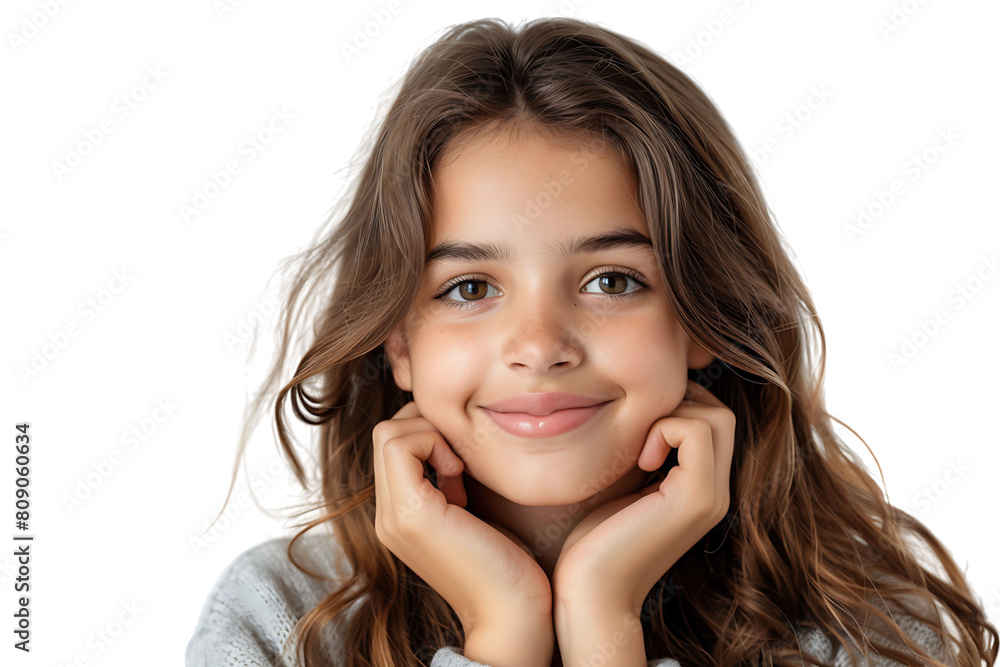 Cheerful Girl Touching Face Smiling To Camera, on isolated transparent background Cheerful Girl Touching Face Smiling To Camera, on isolated transparent background