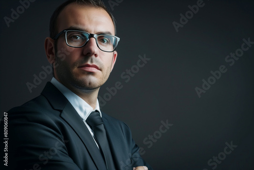 Businessman Portrait: successful business man in dark suit, sophisticated and confident, on pure background