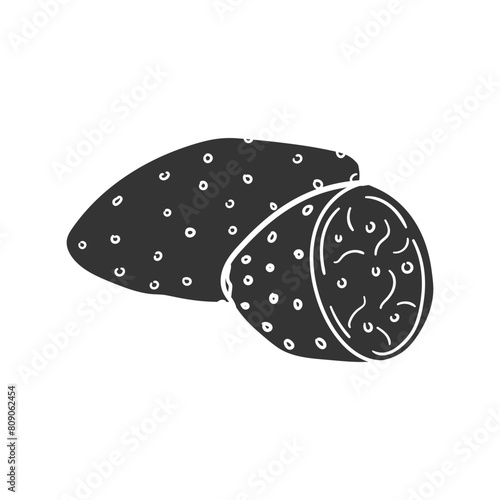 Prickly Pear Icon Silhouette Illustration. Exotic Food Vector Graphic Pictogram Symbol Clip Art. Doodle Sketch Black Sign.