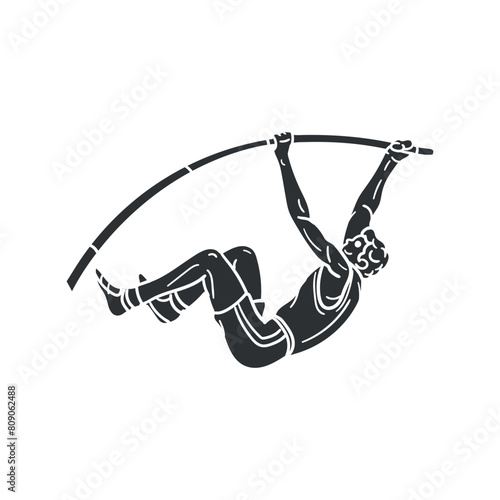 Pole Vault Icon Silhouette Illustration. Athletics Vector Graphic Pictogram Symbol Clip Art. Doodle Sketch Black Sign.