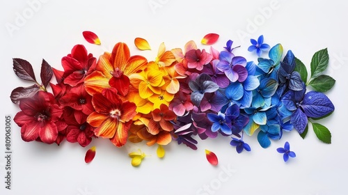 A rainbow of flowers. Red, orange, yellow, green, blue, indigo, and violet.