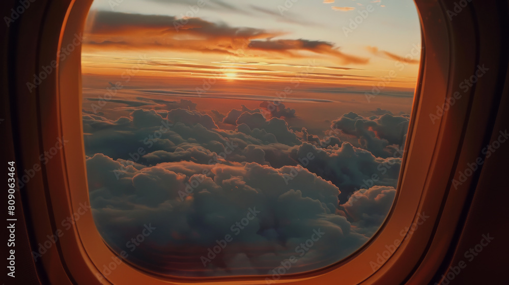 Sunset view from an airplane window Sunset view from an airplane window