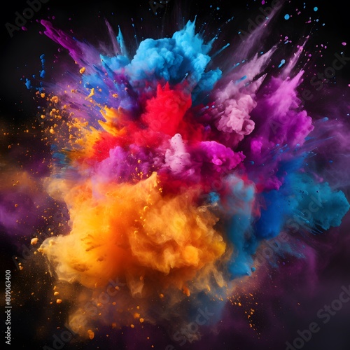 Explosion of colored powder. Abstract dust close up. Generative AI.