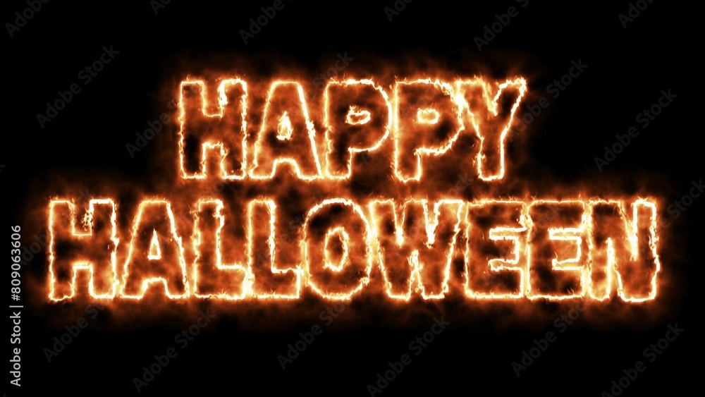 Happy Halloween text font with light. Luminous and shimmering haze inside the letters of the text Happy Halloween. Happy Halloween neon sign. Happy Halloween text font with light. Luminous and shimmering haze inside the letters of the text Happy Halloween. Happy Halloween neon sign.