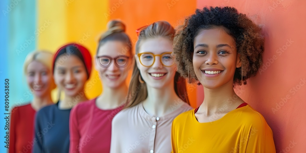 Diverse group of young women smiling and embracing diversity in a vibrant and inclusive community Diverse group of young women smiling and embracing diversity in a vibrant and inclusive community
