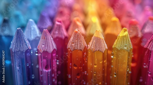 colorful crayons on a black board background