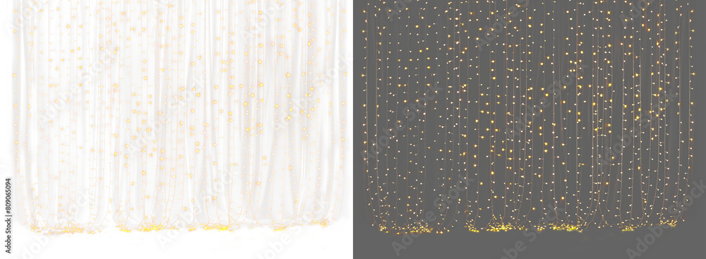 Fototapeta premium Christmas lights isolated realistic. Glowing garlands on transparent background. Realistic luminous elements. Garland string. Bright light bulbs for poster, card, brochure. 