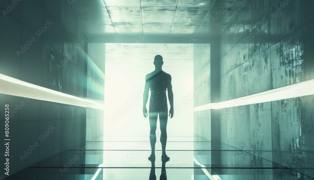 futuristic glowing man with backlight futuristic glowing man with backlight